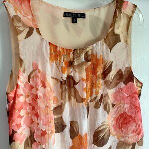 Lafayette 148 New York Silk Sleeveless Blouse Top Size 6 Orange Floral Lined